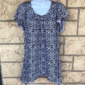 AB studio Black & White Tunic Top career casual Business Size Large